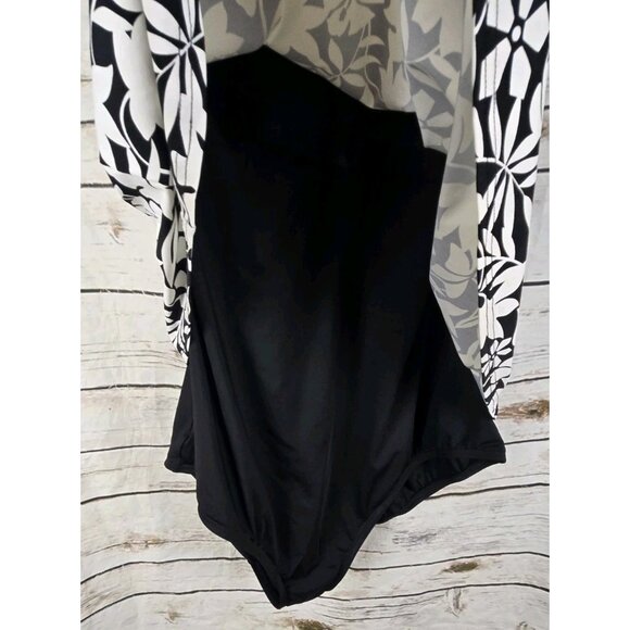 Lands End Black White Floral Tank Swimsuit 24W One Piece Womens Layered Flounce - Picture 3 of 7
